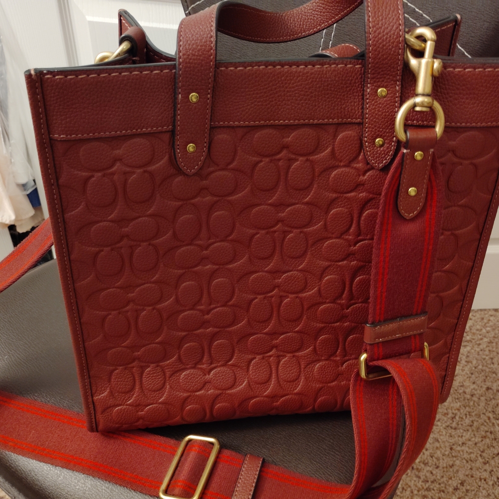 Coach Red Embossed Leather Tote